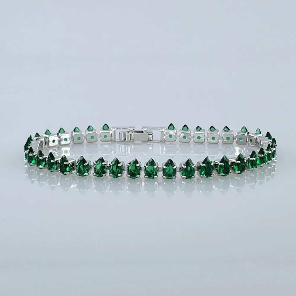 2ct Green Emerald Womens 14K White Gold Oval Gemstone Tennis Bracelet New Silver - Picture 1 of 10